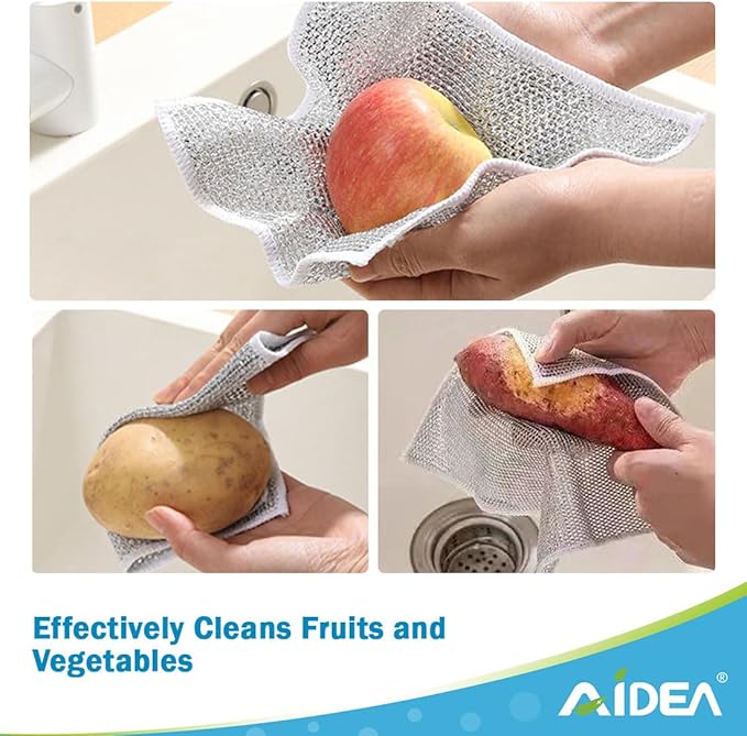 AIDEA Multipurpose Wire Dishwashing Rag for Wet and Dry, 24PK Multipurpose Cleaning Pads, Steel Scrubber Non-Scratch Wire Dishcloths for Cookware, Sinks, Dishes, Stove Tops-7"×8"