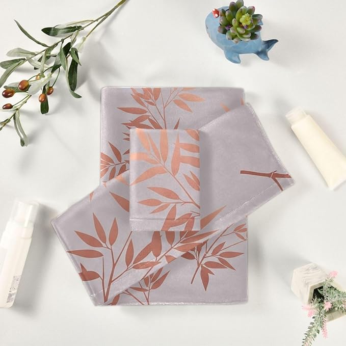 Pfrewn Pink Gold Branches Towels Set of 3 Rose Golden Leaves Art Bathroom Towel Soft Absorbent Bath Hand Towels Washcloth Guest Towel Sets Bathroom Decorations