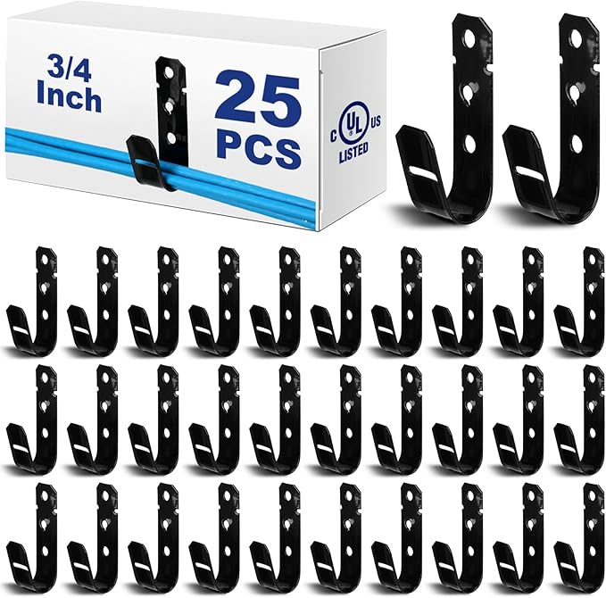 Zonon Black Cable Support J Hooks for Hanging Heavy Duty Metal J Hook for Cable and Wire Management Galvanized Steel(3/4 Inch)