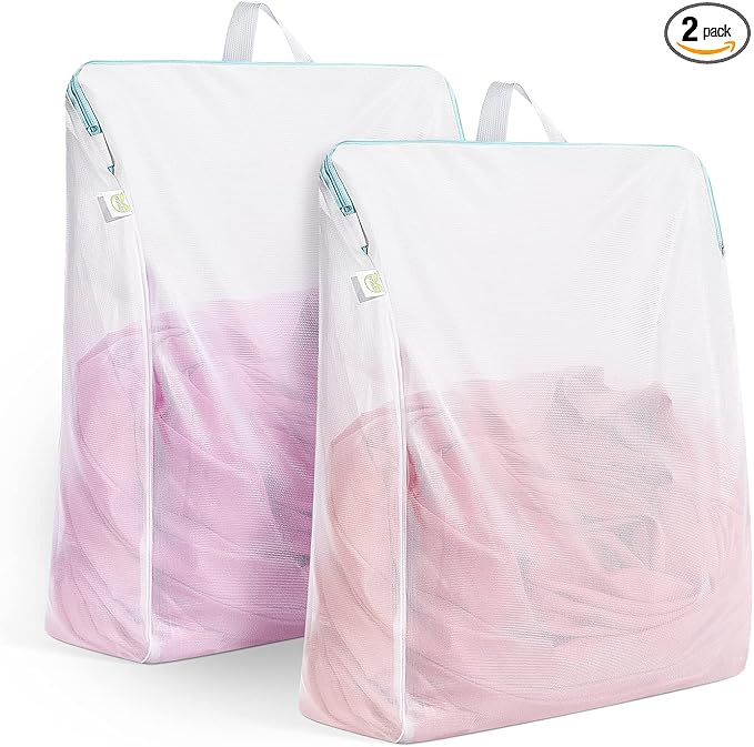 OTraki Large Mesh Laundry Bags 24x32 inch Hanging Delicates Mesh Laundry Bag with Handles Lingerie Bags Washing Machine Bag Zipper Opening,Don't Drying, Melting 140-176℉,White
