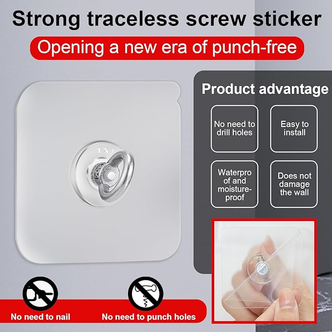12 Pcs Heavy Duty Adhesive Ceiling Hooks Ceiling Wall Christmas Hooks Hangers Without Nails Practical Stainless Steel Waterproof for Indoor Outdoor Home Office Kitchen Hanging Plant