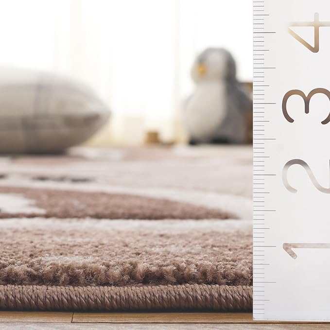 SAFAVIEH Carousel Kids Collection Area Rug - 4' x 6', Brown/Beige, Geometric Design, Ideal for High Traffic Areas in Living Room, Bedroom, Dining (CRK193T)