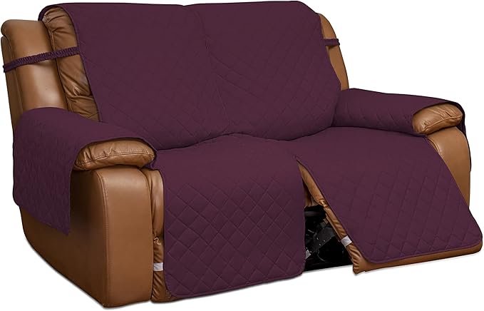 Easy-Going Loveseat Recliner Cover, Reversible Couch Cover for Double Recliner, Split Sofa Cover for Each Seat, Furniture Protector with Elastic Straps for Kids, Dogs, Pets(2 Seater, Wine/Beige)