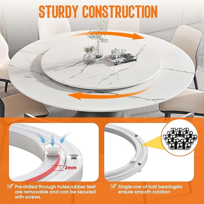 Heavy Duty Lazy Susan Turntable Bearing 18 Inch, 500lbs Capacity Rotating Swivel Plate for Round Table, Heavy Duty Swivel Base for Dining Room Kitchen