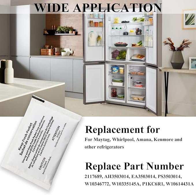 Funmit W10346771A FreshFlow Produce Preserver Replacement for Whirlpool Refrigerator Replace W10346771 2117689 AP5324183 AH3503014 EAP3503014 PS3503014 (3 Pack - 6 Pouches)