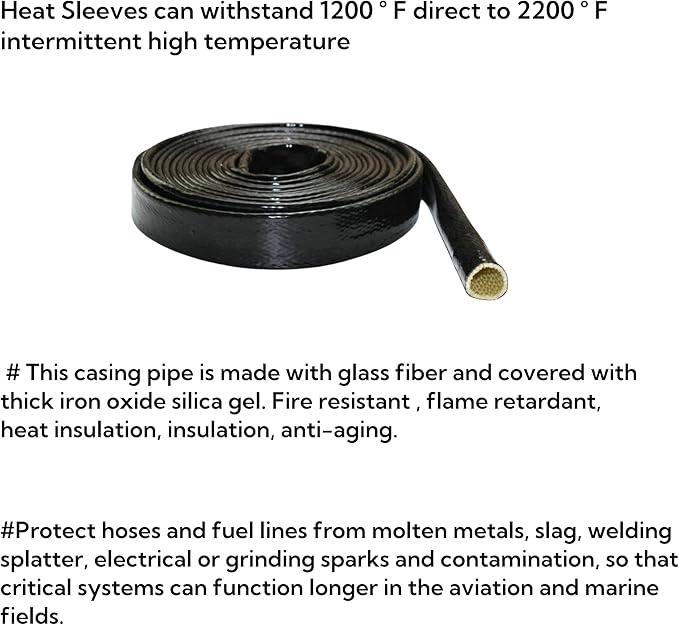 1.57"(40mm) ID Heat Shielded Fire Thermo Armor Fire Sleeve Silicone Coated Fiberglass for Automotive Hose Lines & Electrical Wiring Black, 5 feet
