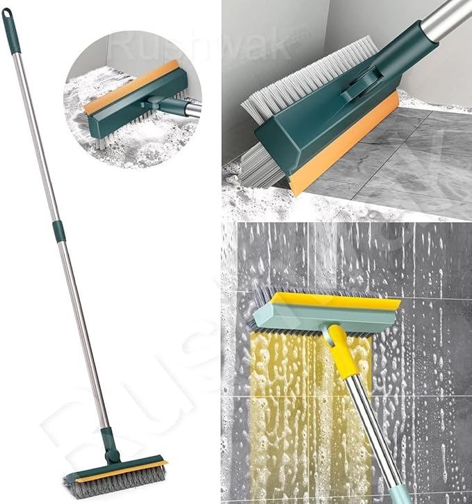 3 in 1 Long Handle Bathroom Cleaning Brush with Wiper, 180° Rotate for Floor/Toilet Cleaning (Multicolor)