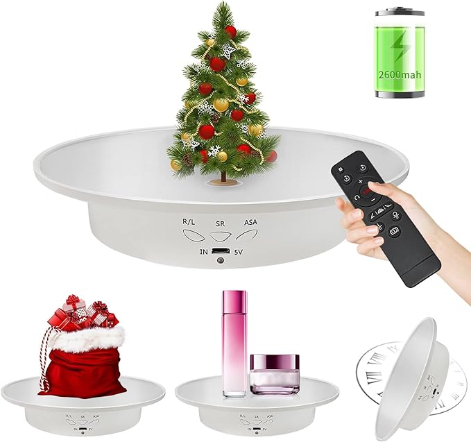 Motorized Rotating Display Stand, Mirror Covered 360 Degree Turntable Display Stand for Photography Products and Shows, Max Load 18Lb/ 7.87 inch Video Show, Battery/USB Power Supply (Remote