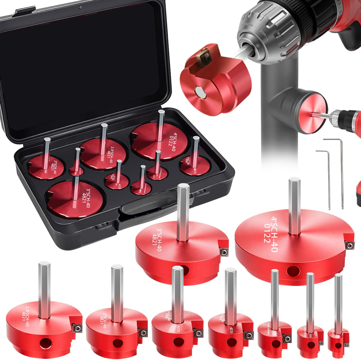 9-Piece PVC Pipe Reamer Kit for 1/2" Drills - 1/2",3/4" - Image 1