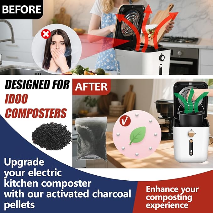 4-Pack (2 pounds) Activated Charcoal Filter Refill for IDOO Kitchen Waste Composters, Odor-Absorbing Replacement Carbon Compatible with IDOO 3L Indoor Electric Composter