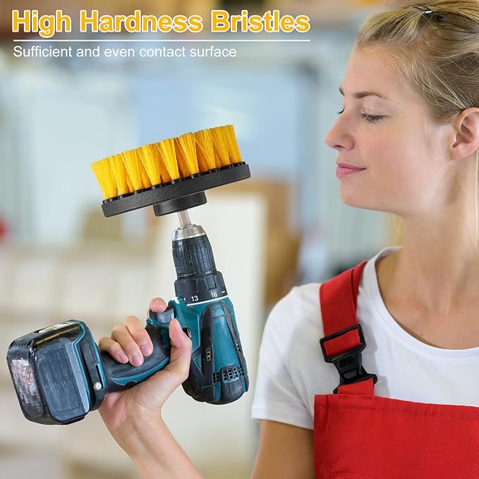 Drill Brush Attachment Power Scrubber Cleaning Kit Multi Purpose Drill Brush Set Drill Scrubber Brush Kit Cleaning Brushes for Drill Bathroom Surfaces Tub Grout Shower Kitchen (Yellow, 12 Pcs)