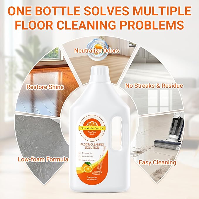 Floor Cleaner Compatible with Tineco Cleaning Solution, Suitable with All Robotic Vacuum Mop and Cordless Wet/Dry Vacuum Mop Cleaner, Multi-Surface Deodorizing & Cleaning Solution (1 L, Orange)