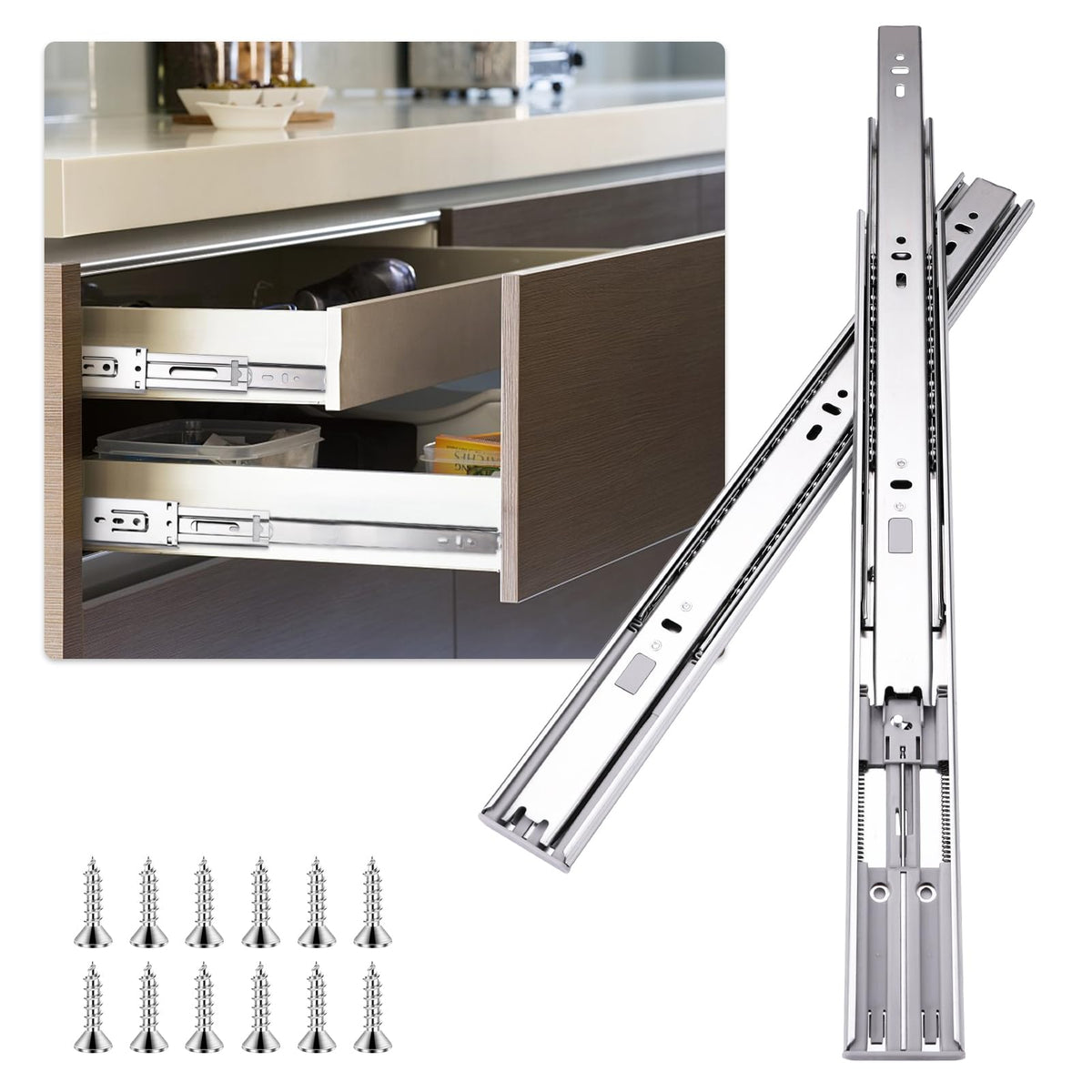 Soft Close Drawer Slides 14 Inch, 6 Pairs – Full Extension 100LB - Image 1