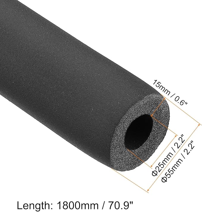 PATIKIL 70.9"L x 1"ID x 0.6"T Pipe Insulation Foam Tube, Water Pipe Insulation Tubing Heat Preservation for Plumbing Water AC Pipe Sprinkler Spigot, Black
