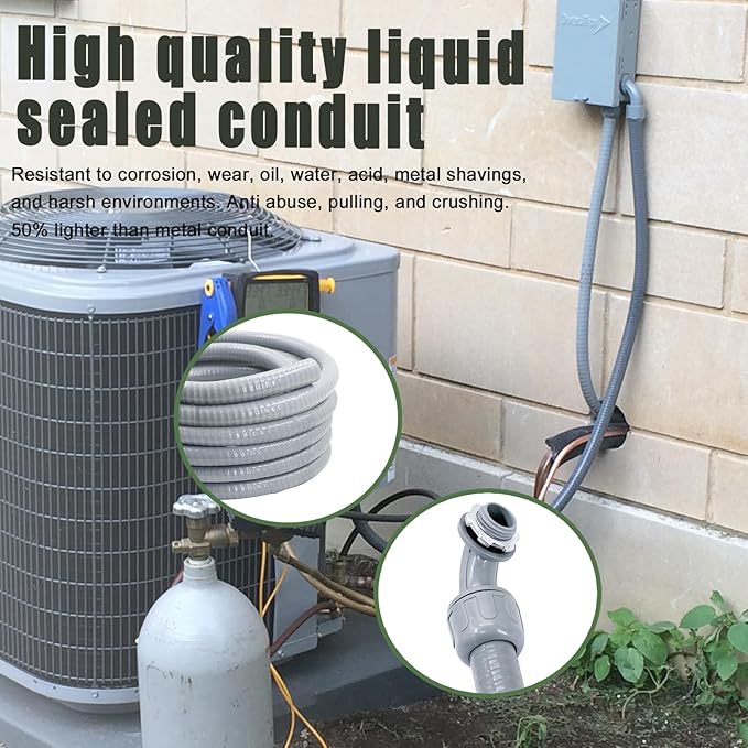 Liquid-Tight Conduit and Connector Kit - 1/2 Inch 75 FT Non Metallic Liquid Tight Electrical Conduit with 5 Straight and 5 Angle Fittings