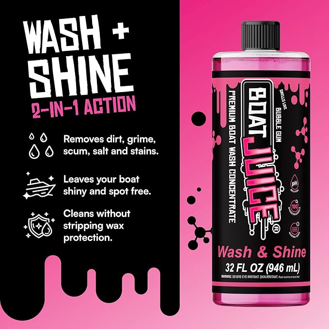 Boat Juice Boat Wash & Shine | pH Neutral Boat Wash & Wax Soap for Fiberglass, Hull, Deck, and Vinyl | Bubble Gum Scent | Marine Detailing & Cleaning Supplies, Boating Accessories | Made in USA