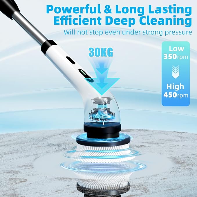 Electric Spin Scrubber Cordless, Electric Scrubber for Cleaning Bathroom with Long Handle, Electric Shower Scrubber, Power Cleaning Brush with 9 Brush Heads for Bathtub Tile Floor Car