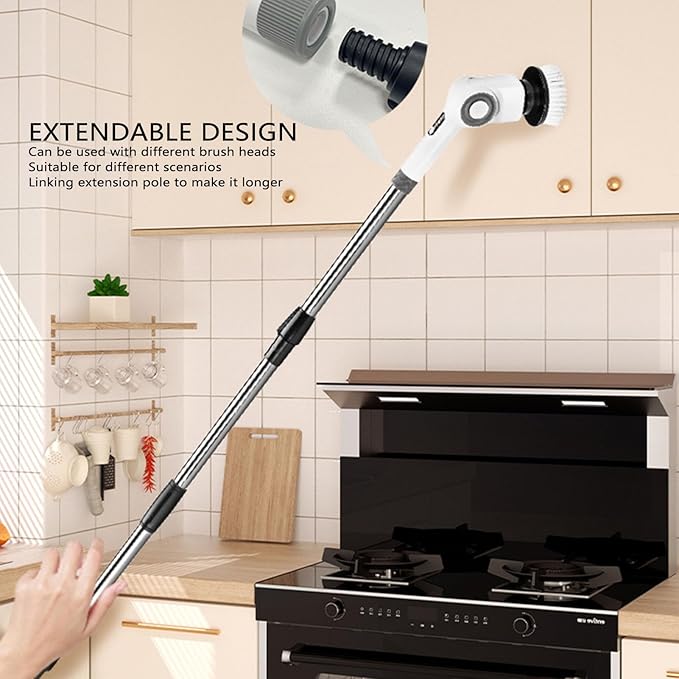 Electric Spin Scrubber Cordless | IPX7 Water - Safe with 7 Brush Heads | 3 Speed Scrubber for Bathroom Tile/Kitchen Sink/Grout Care | 100 Min Runtime, LED Display