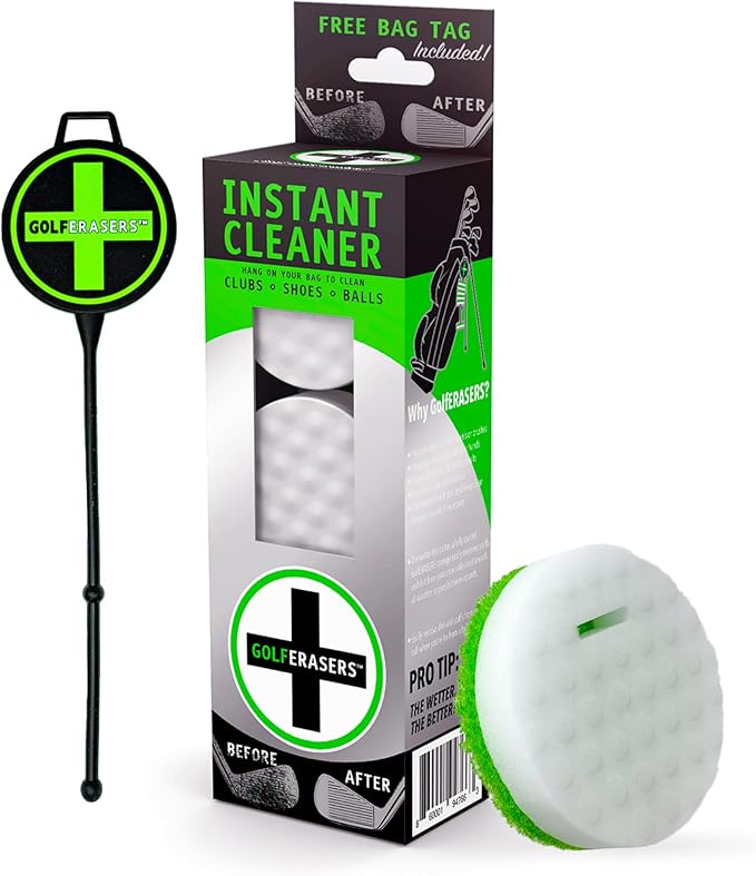 Instant Golf Eraser with Bag Tether, Premium Dual-Sided Sponge for Cleaning Clubs, Shoes & Golf Balls - Golf Club Cleaner, Golf Ball Cleaner, Golf Club Groove Cleaner, 6 Pack