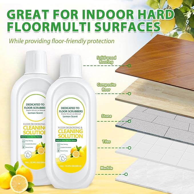 Multi-Surface Floor Cleaning Solution Compatible with Tineco iFLOOR 2/3/5 & FLOOR ONE S3/S5/S6/S7 PRO (No Steam), Suitable for All Cordless Wet/Dry Vacuum Mops (2 Bottle, Lemon)