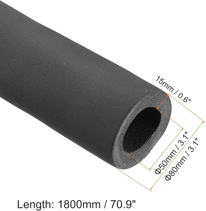 PATIKIL 70.9" L x 2" ID x 0.6" T Pipe Insulation Foam Tube, Water Pipe Insulation Tubing Heat Preservation for Plumbing Water AC Pipe Sprinkler Spigot, Black