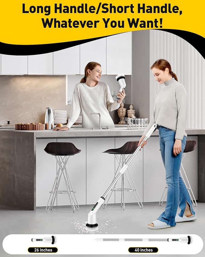 Electric Spin Scrubber for Cleaning Bathroom, Shower Scrubber Cordless Cleaning Brush with IPX7 Waterproof & 2 Speed,Cleaning Brush Cleaning Supplies for Shower Tub Kitchen Tile Toilet Silver