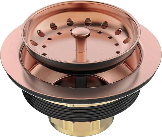 BOTEMY Stainless Steel Copper Sink Drain Strainer Kit 3-1/2 inch Kitchen Drain Assembly with Metal Center Knob Basket Stopper Replacement for Standard Kitchen Sinks, Antique Copper