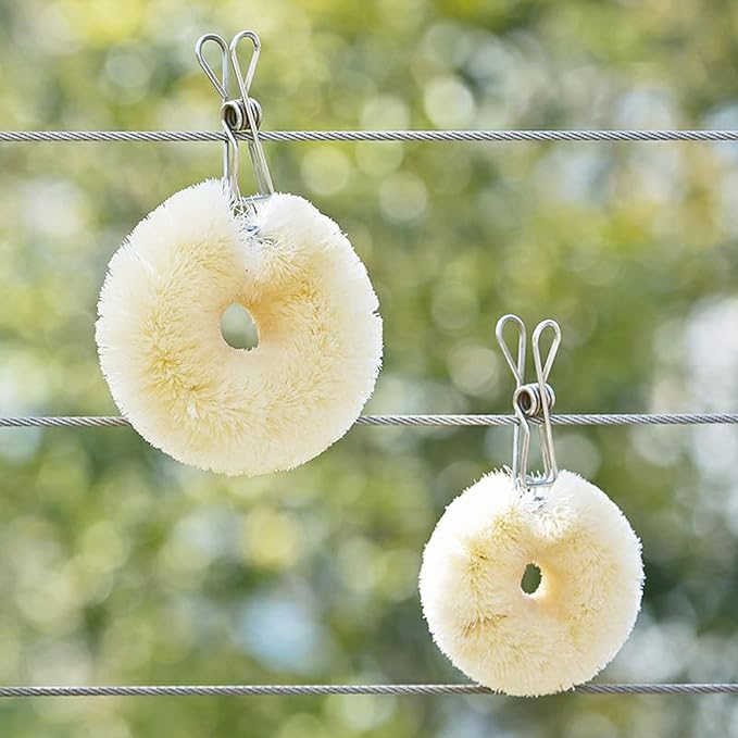 Kamenoko Tawashi - Sisal Hemp Scrubbers - Set of 2 - Soft - White - Small - Ideal for Cleaning Delicate Coated Pans and Pots - Made in Japan