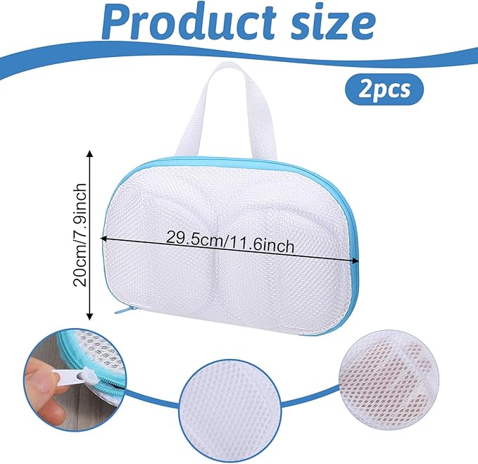 Bra Washing Bags for Laundry, 2 Pcs Mesh Bra Laundry Bags for Washing Machine Lingerie Wash Bag with Zipper for Washing Delicates Underwear Brassiere (Grey, Blue, A Cups)