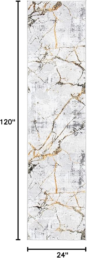 SAFAVIEH Amelia Collection Runner Rug - 2' x 10', Grey & Gold, Modern Abstract Design, Non-Shedding & Easy Care, Ideal for High Traffic Areas in Living Room, Bedroom (ALA293G)