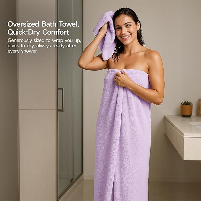 REDKISS Towel Set of 6 - Oversized Bath Sheets (70 x35 in), 670GSM Ultra Soft & Highly Absorbent, Quick Dry Purple Bath Towels Sets for Bathroom, Spa, Hotel, Gym