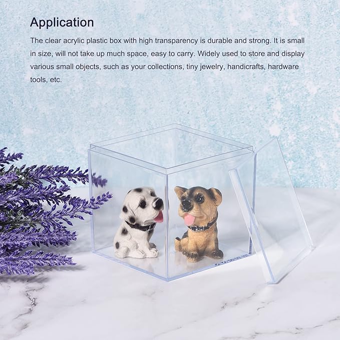 MECCANIXITY Clear Acrylic Plastic Storage Box Square Cube Display Case with Lid, 9.5x9.5x9.5cm Container Box for Small Item, Pack of 4
