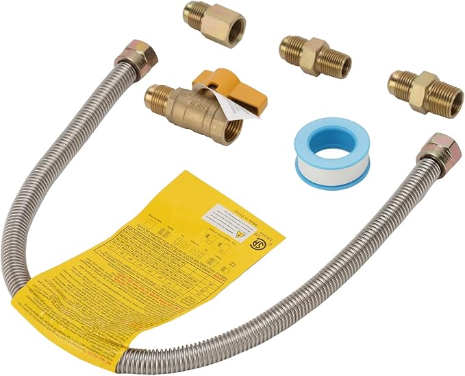 Roastove One Stop Universal Gas Appliance Hook Up Kit - Brass Gas Ball Valve and Flexible Gas Connector with Fittings for Garage Heaters, Gas Stoves, Wall Mounted Heaters, Gas Fireplace and Gas Dryer