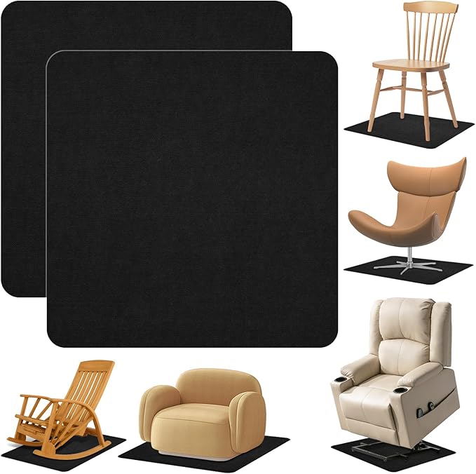 Recliner Pads for Hardwood Floors Non Skid, 35"x35" Furniture Pads Floor Mats for Carpet, Anti Slide Office Chair Mat for Floor Protector, Chairs Recliner Rug Non Slip Recliner Grippers (2 Pack-Black