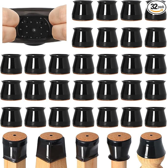32 Pcs Chair Leg Floor Protectors for Hardwood Floors Silicone Covers to Protect Wood Tile Floors Felt Bottom Furniture Leg Caps Anti-Scratch Reduce Noise (Fit:1.3"-2")