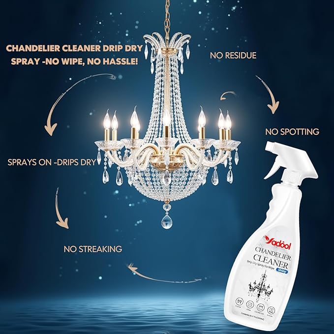 Chandelier Cleaner Drip Dry Spray No Wipe, Spray Away Dust Remover for Crystal Shiny, Glass, Figurines & Fine Collectibles, Shines Bright, Spotless & Streak-Free - 16.92 Fl Oz