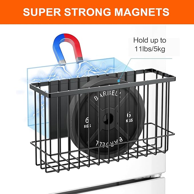 Magnetic Storage Shelf 2 Pack, Magnetic Dryer Balls Holder & Magnetic Spice Basket for Refrigerator, Multipurpose Fridge Organizer for Kitchen Laundry Room Organization