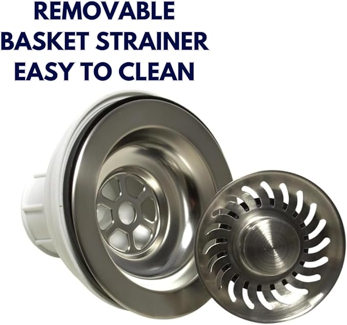Nantucket Sinks 3-1/2 Kitchen Drain Assembly Kit for Fireclay Kitchen Sinks, with Basket Strainer, 304 Stainless Steel, Extended Ferrule, Made in Italy NS35L-EXT
