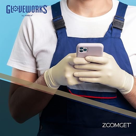 GLOVEWORKS HD Ivory Latex Industrial-Grade Disposable Gloves, 8 Mil, Powder-Free, Double Chlorinated, Large, Case of 1000