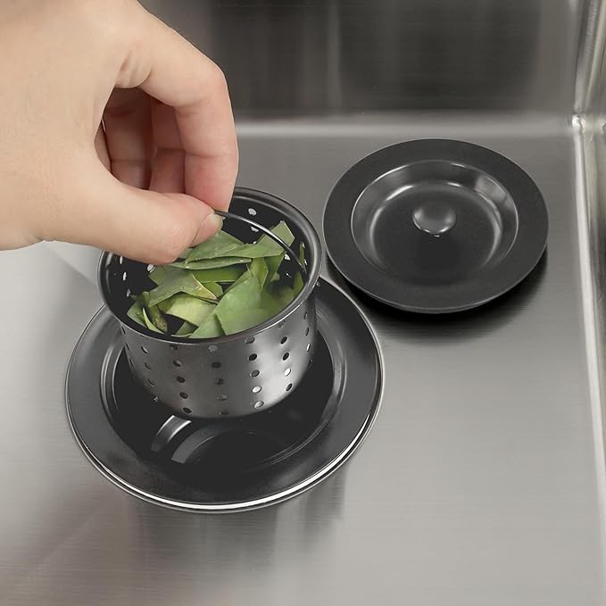 Black Kitchen Sink Drain Assembly,Black Sink Strainer with Removable Deep Waste Basket,Fit for Kitchen Sinks with Opening Size 3 1/2"