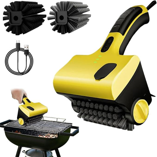 Electric BBQ Brush Grill Cleaner Rechargeable with Replaceable Stainless Steel and PP Brush Head - Cordless Power Roller Blasts Rotating Cleaning Brush for Outdoor BBQ, Kitchen, Bathroom (1PC)