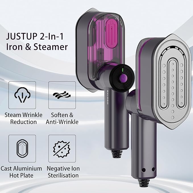 Travel Steamer Iron, 1000W Portable Dry Wet Dual Ironing Steam Iron, 20S Fast Preheating, 7.87ft Long Power Cord Clothing Wrinkle Remover, Essential for Home,Travel,University Dorms&Offices (Purple)