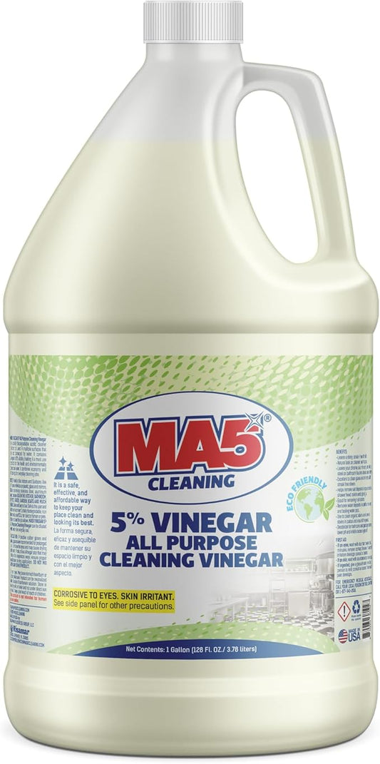 MA5x Vinegar 5% All-Purpose Cleaner | Industrial Strength, Eco-Friendly, Multi-Surface Cleaning Vinegar | Biodegradable, Non-Toxic, Made in USA | Gallon | Pack of 1