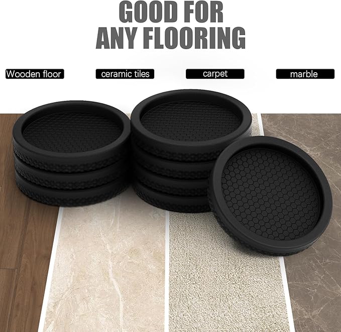 Ezprotekt Non Slip Furniture Pads, 8 Pcs 2" Anti Slip Rubber Caster Cups, No Slide Furniture Gripper, Anti Skid Furniture Coasters for Hardwood Floors, Furniture Stoppers to Prevent Sliding (Black)