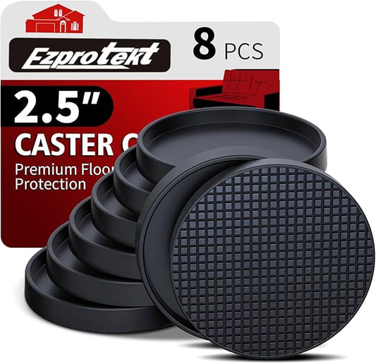 Ezprotekt Non Slip Furniture Pads, 8 Pcs 2.5" Anti Slip Rubber Caster Cups, Anti Skid Furniture Coasters for Hardwood Floors, No Slide Furniture Gripper, Furniture Stoppers to Prevent Sliding (Black)