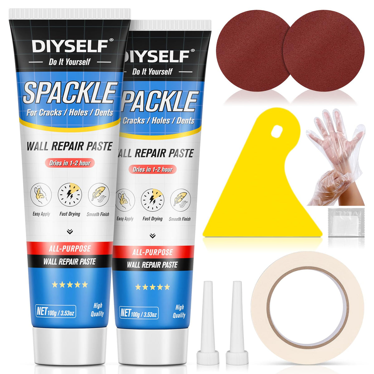 DIYSELF 9 Pack Drywall Repair Kit Spackle Fast-Drying | Home Repair - Image 1