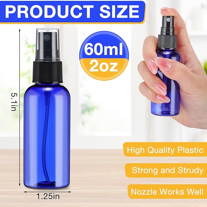 Zhehao 200 Pcs Small Spray Bottle Bulk 2 oz Plastic Mist Spray Bottles for Essential Oils Fine Mist Sprayer Reusable Refillable Portable Travel Containers for Perfume Cleaning Samples(Blue)