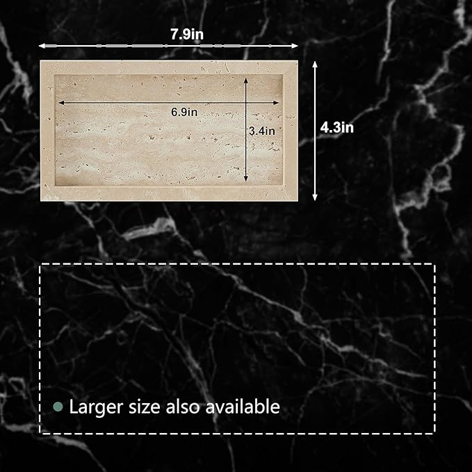 Natural Small Marble Vanity Tray, Luxury Stone Organizer for Bathroom & Kitchen | Holds Soap Dispenser, Jewelry, Perfume | Non-Resin, Non-Ceramic Décor (Travertine, Mini (7.9" x 4.3" x 0.78"))