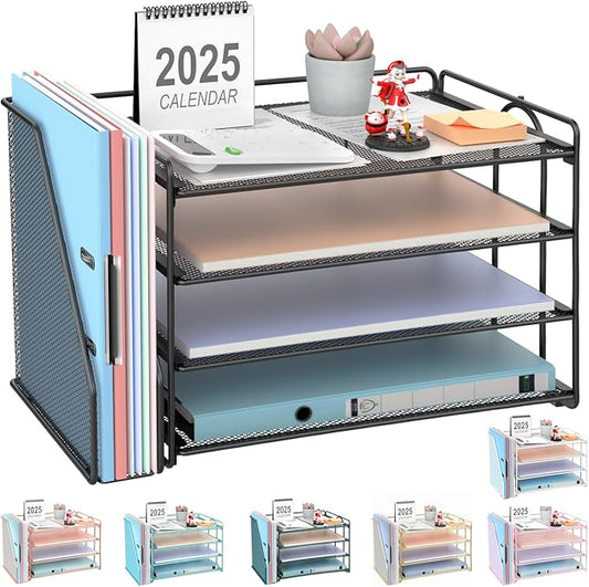 gianotter 4-Tier Paper Organizer With Magazine Holder, Desk Organizers and Accessories, Desk Accessories & Workspace Organizers, File Organizer for Office Supplies Storag (Black, 4-Tier)