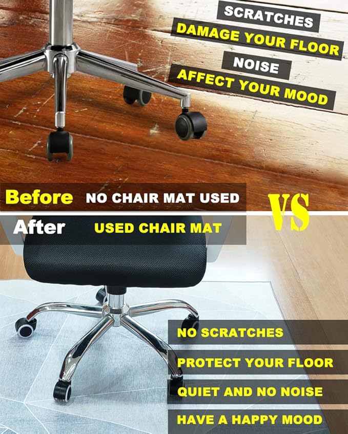 Office Chair Mat for Hardwood Floor,48"*60" Highly Premium Quality Rolling Office Mat- 3.86lbs Anti-Slip Chair Rug Mat for Low-Pile Carpet Office Home Laminate Floor Blue Grey